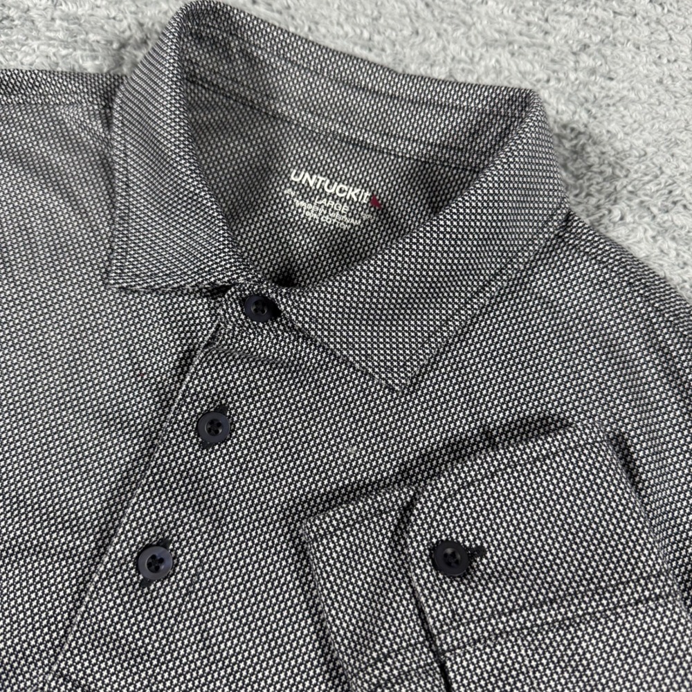UNTUCKit Long Sleeve Polo Mens Large Gray Micro Geometric Pattern Soft Touch